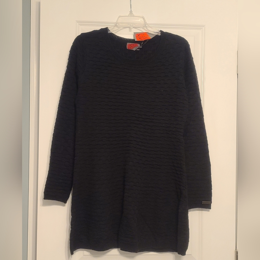NEW Celsius Premium Women's Black Long Sleeve Textured Knit Sweater Dress, Sz L